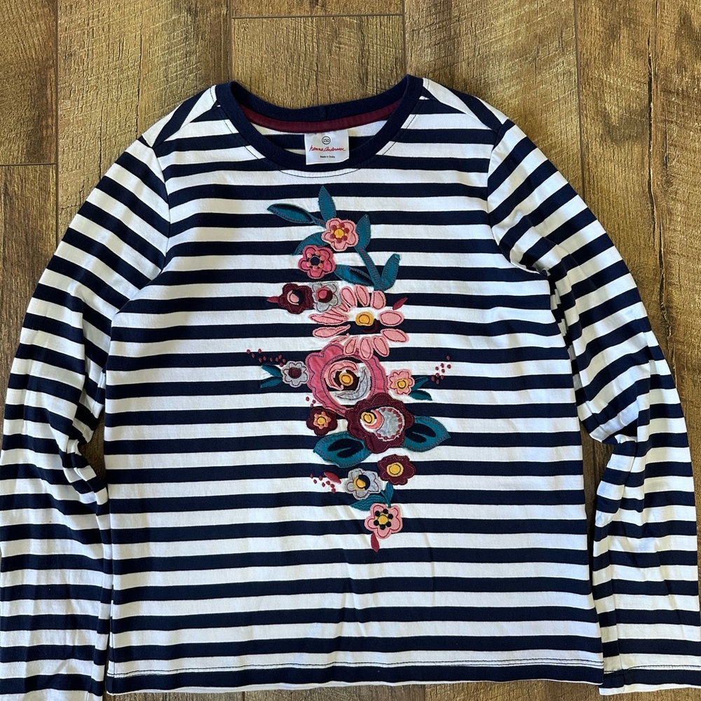 Hanna Andersson Blue and White Long Sleeve Tee with Stripes